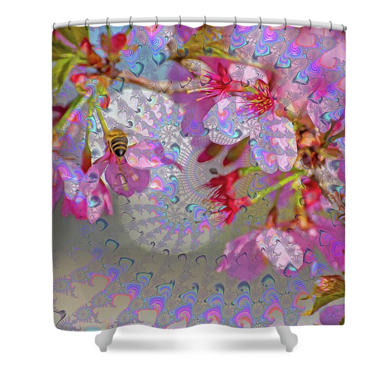 Bee Flying into a Flower with an Orb and Colorful Overlay 1 - Shower Curtain