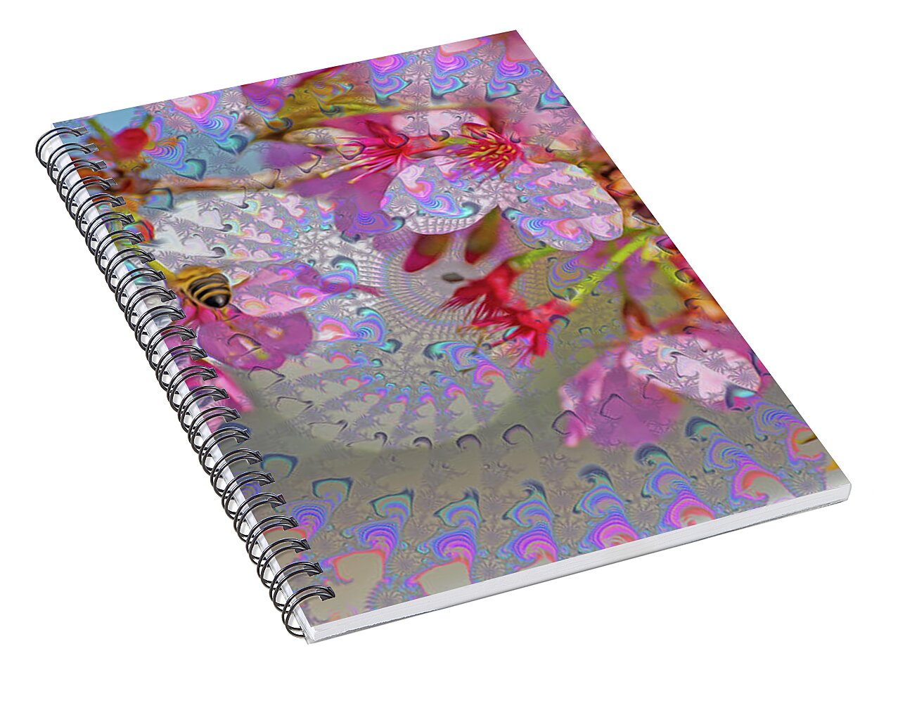 Bee Flying into a Flower with an Orb and Colorful Overlay 1 - Spiral Notebook