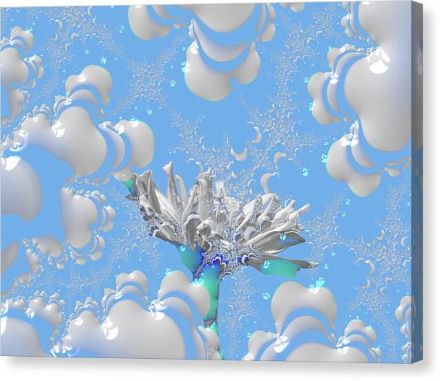 White Flowers with Bubbly Whites, Teals and Blues 1 - Canvas Print