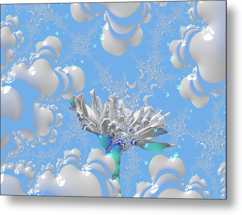 White Flowers with Bubbly Whites, Teals and Blues 1 - Metal Print