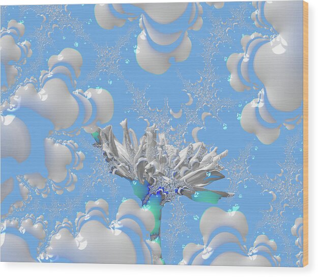 White Flowers with Bubbly Whites, Teals and Blues 1 - Wood Print