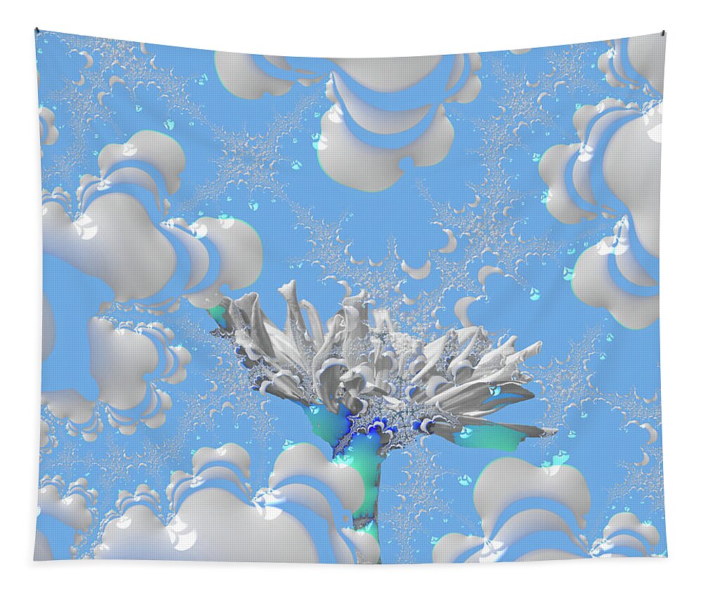 White Flowers with Bubbly Whites, Teals and Blues 1 - Tapestry