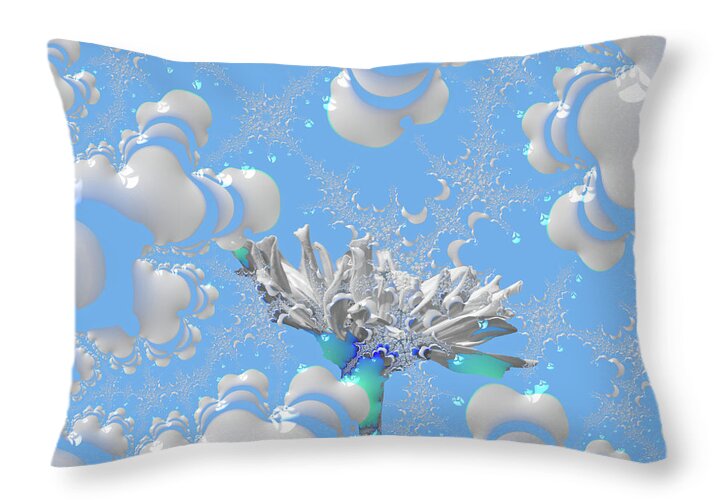White Flowers with Bubbly Whites, Teals and Blues 1 - Throw Pillow