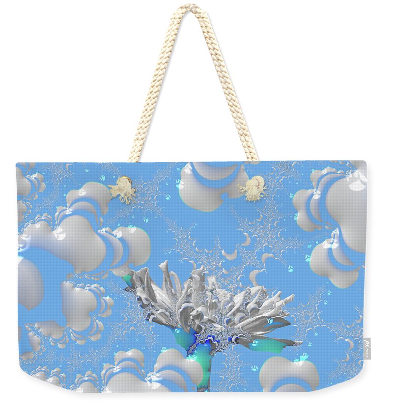 White Flowers with Bubbly Whites, Teals and Blues 1 - Weekender Tote Bag
