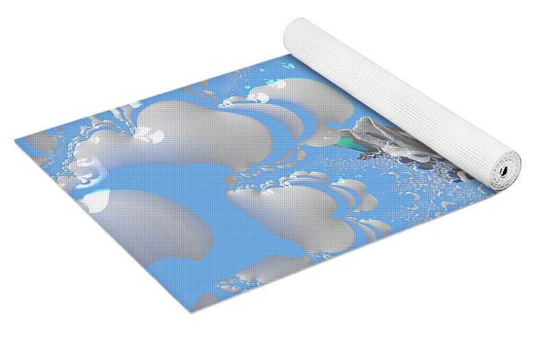 White Flowers with Bubbly Whites, Teals and Blues 1 - Yoga Mat