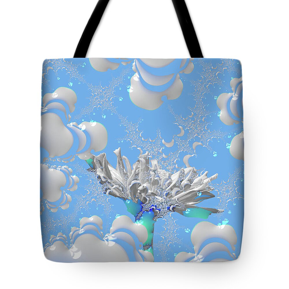 White Flowers with Bubbly Whites, Teals and Blues 1 - Tote Bag