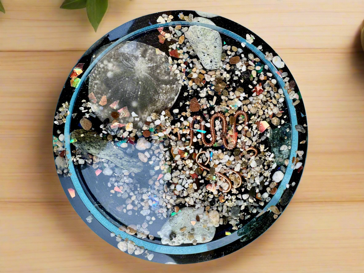 Beachy Vibes Sand and Sea Shungite Coaster