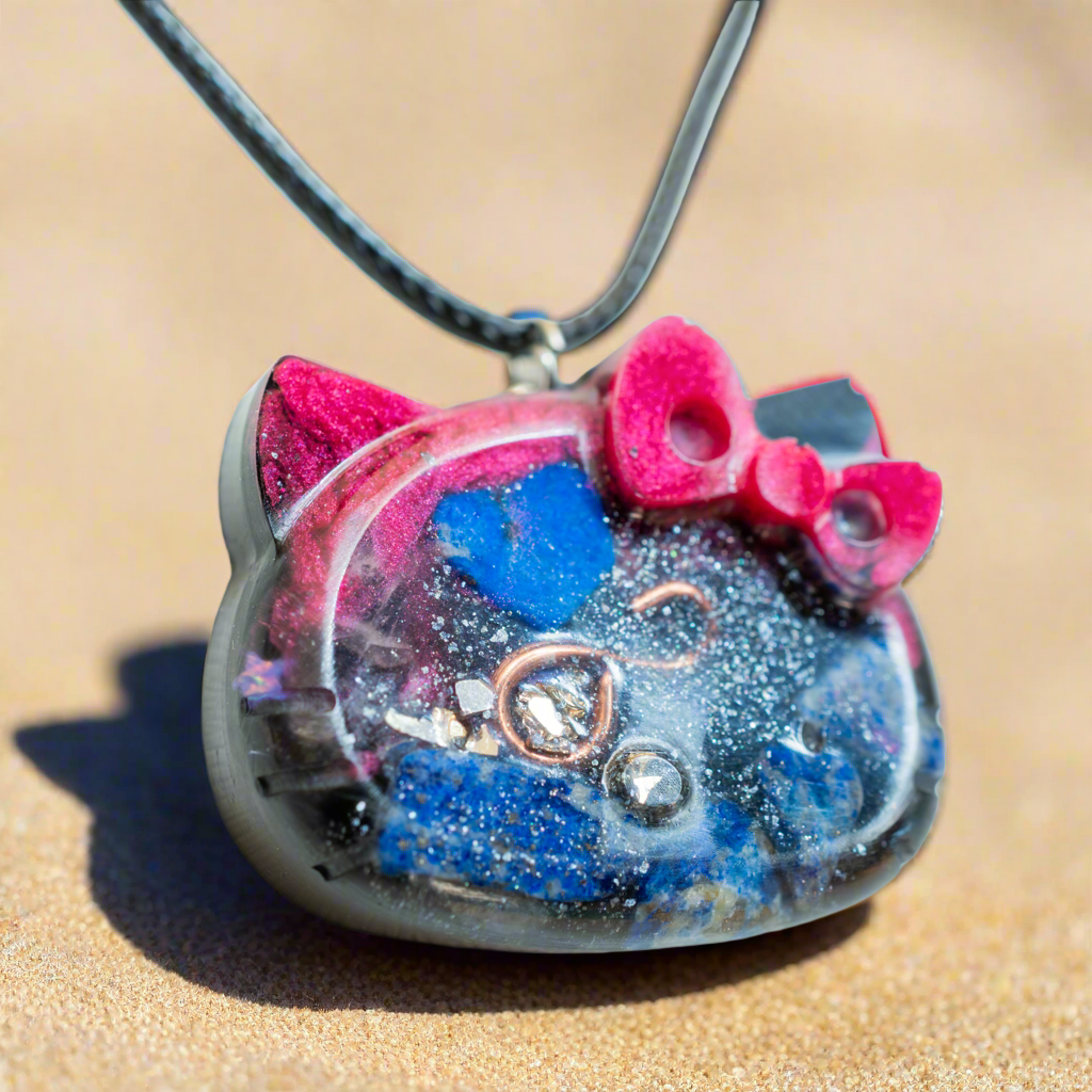 Lapis Cosmic Kitty Orgone Pendant