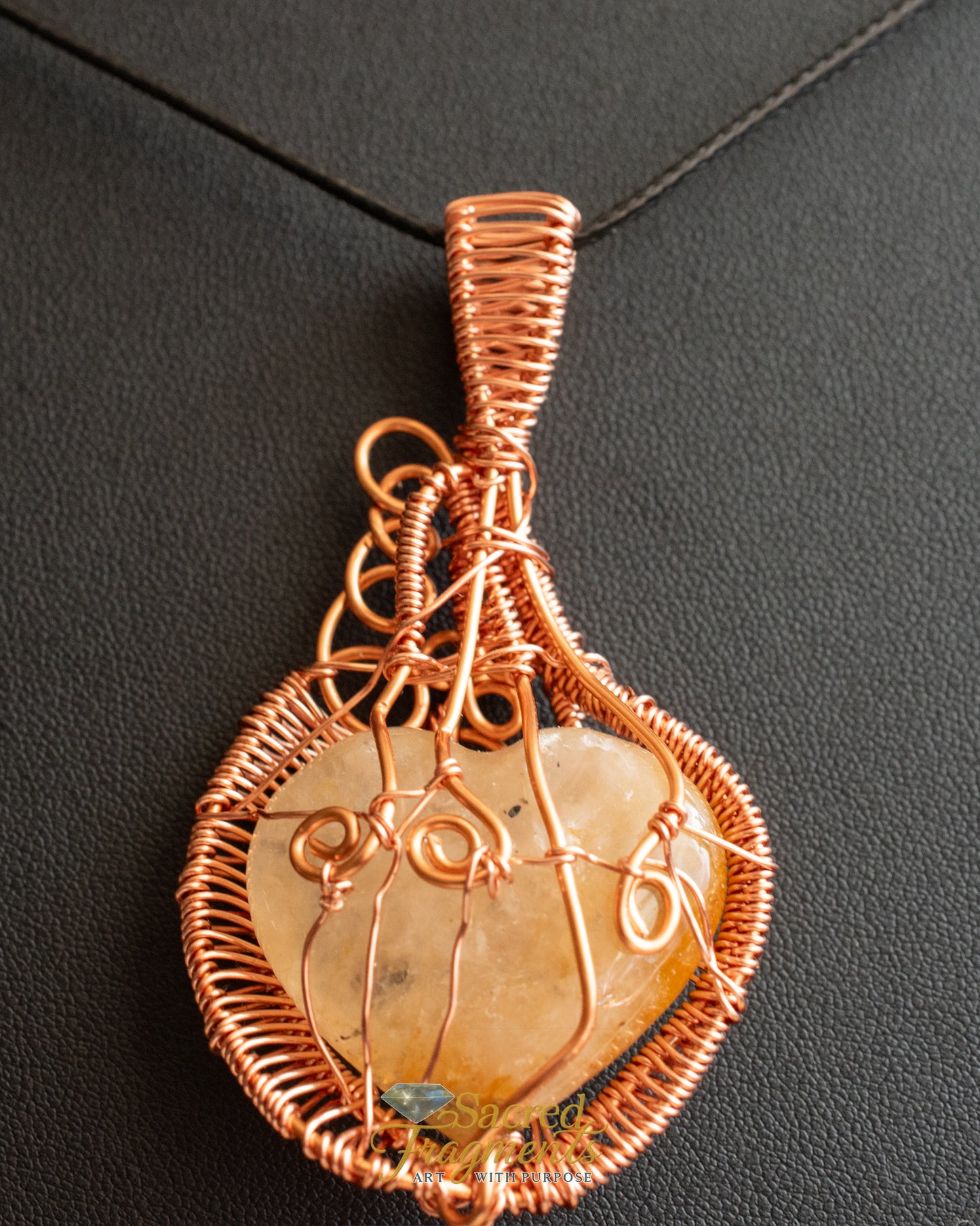 Heart Citrine Copper Wrapped Pendant