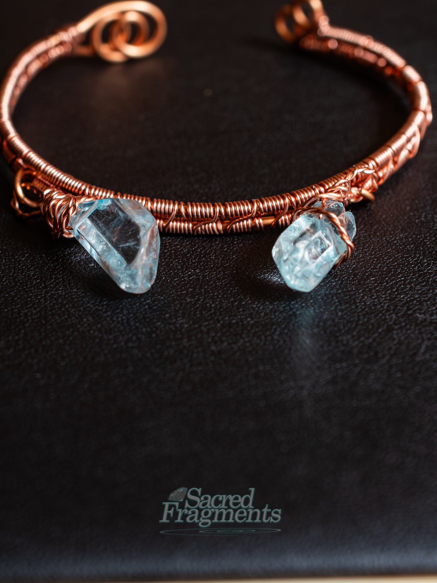 Blue Aura Quartz Bangle Copper Weaved Bracelet
