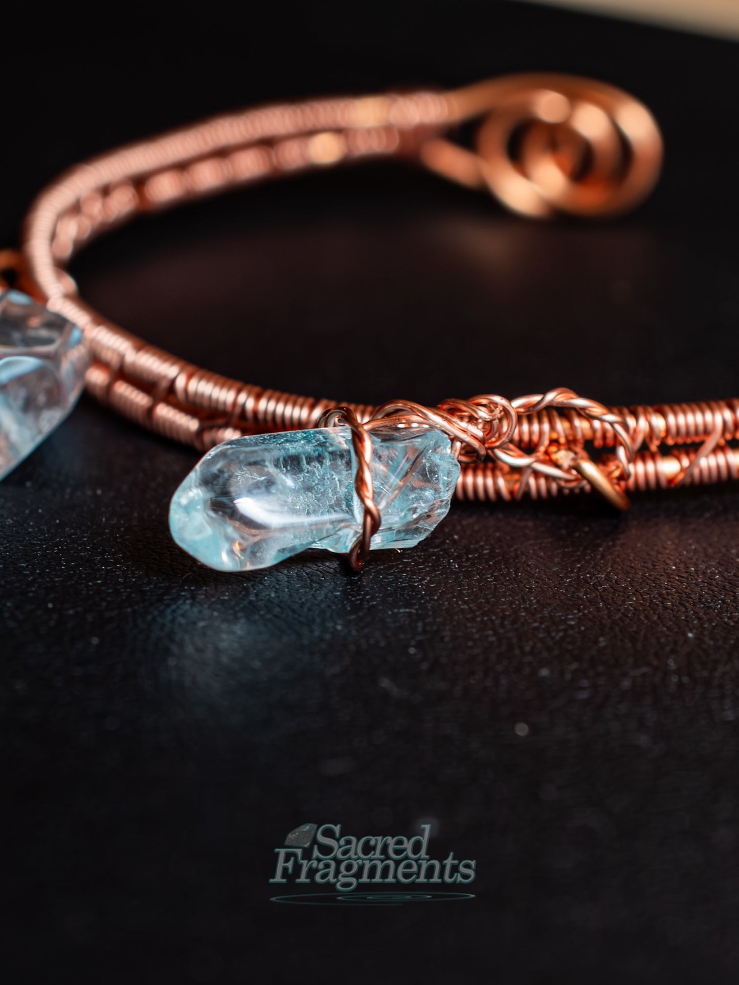 Blue Aura Quartz Bangle Copper Weaved Bracelet