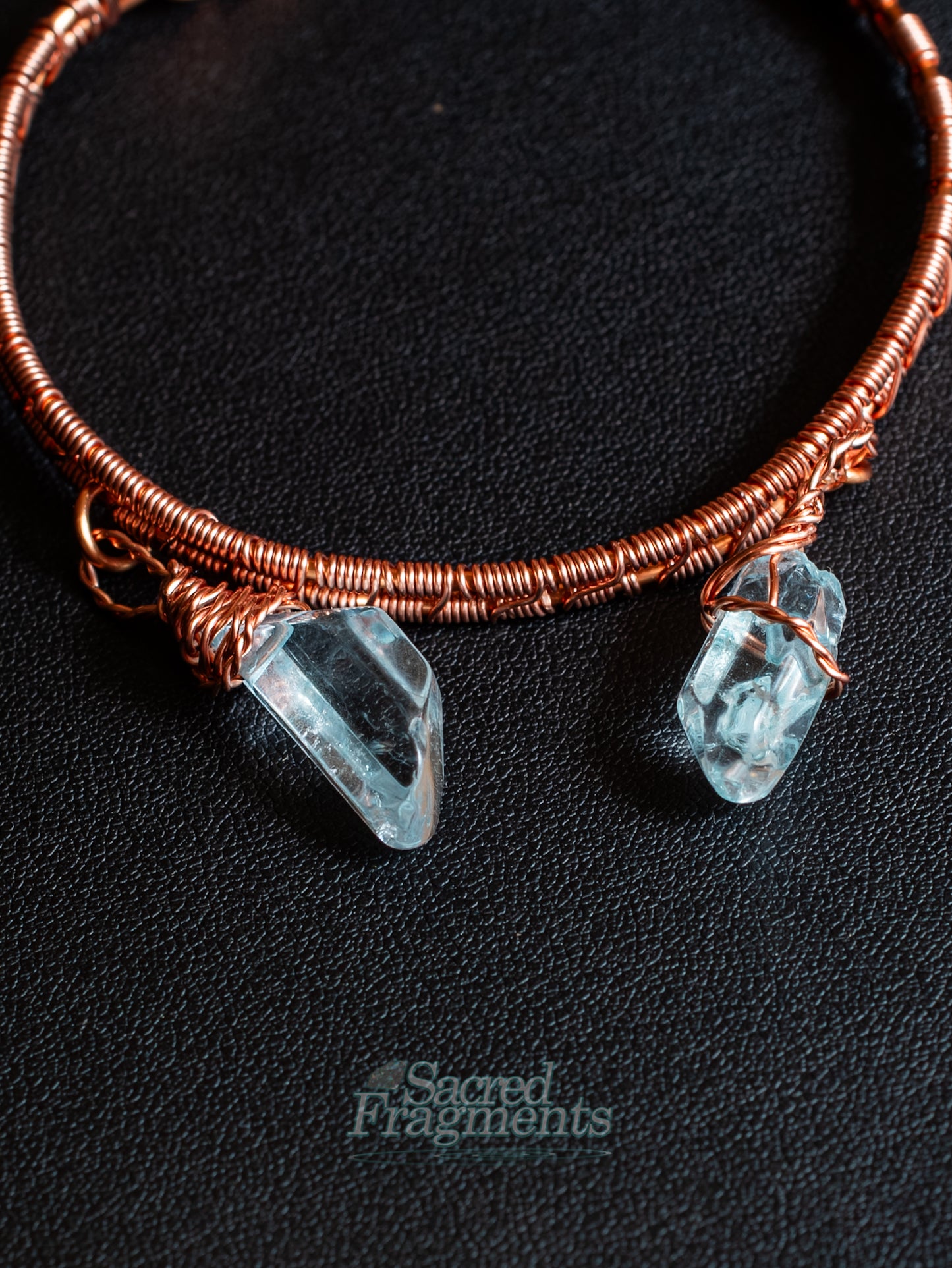Blue Aura Quartz Bangle Copper Weaved Bracelet