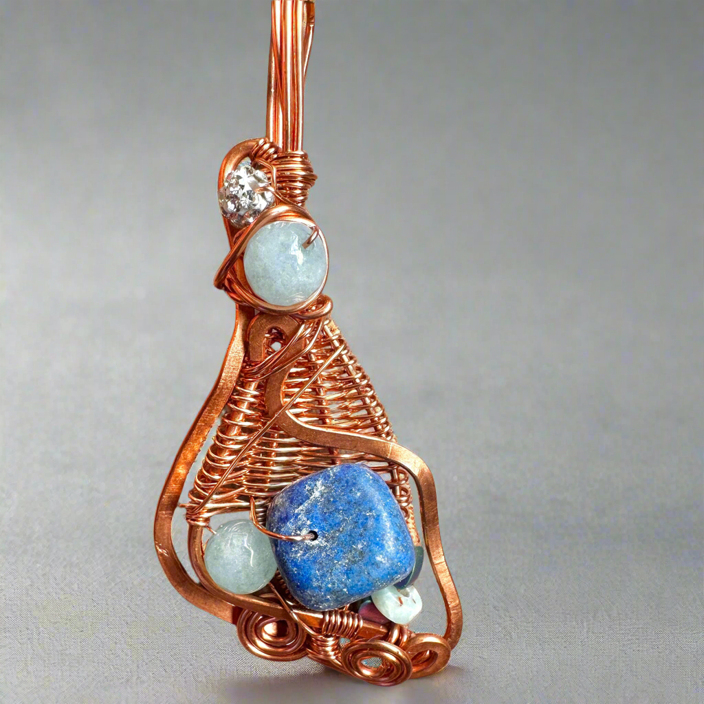 Sodalite and Copper Wire Wrapped Amulet For Balance Protection against negativity