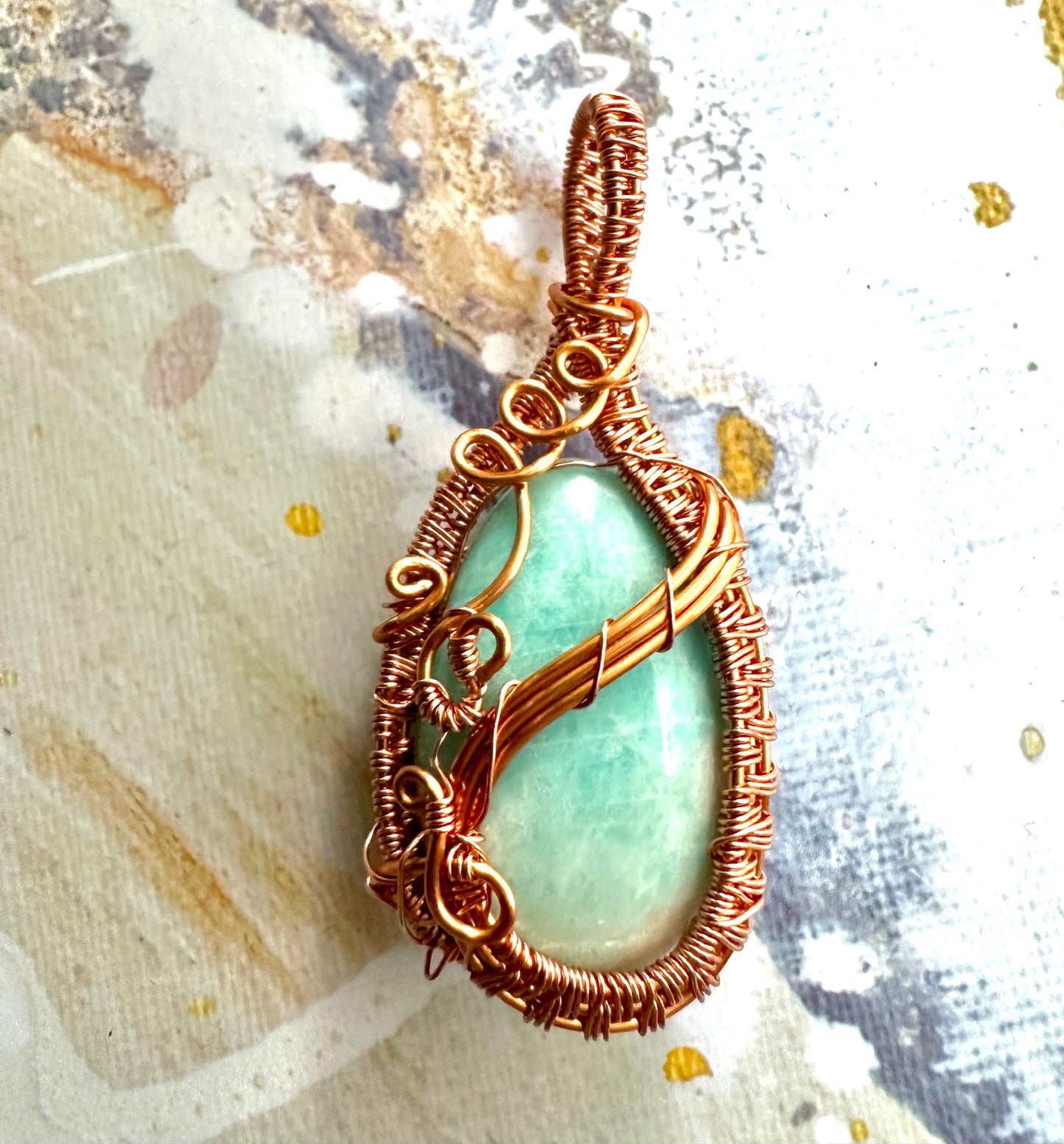 Amazonite Copper Wrapped Pendant