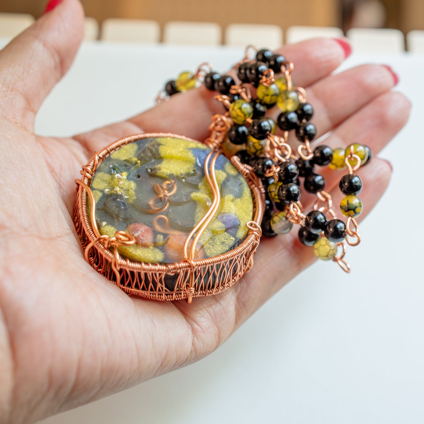 Ohm Symbol Orgone Pendant Shungite Stone- EMF protection