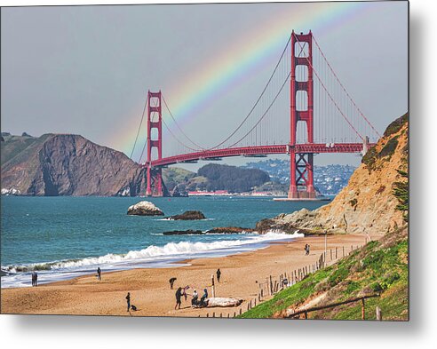 A rainbow over the Golden Gate Bridge in San Francisco - Metal Print