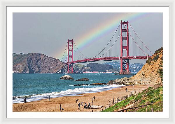 A rainbow over the Golden Gate Bridge in San Francisco - Framed Print