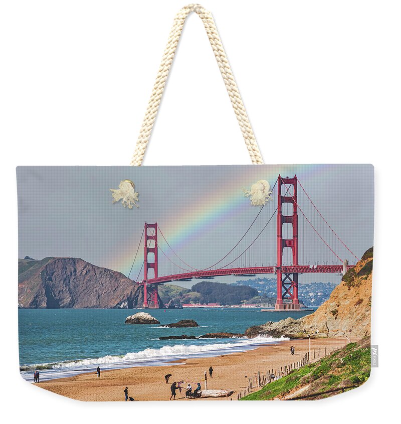 A rainbow over the Golden Gate Bridge in San Francisco - Weekender Tote Bag
