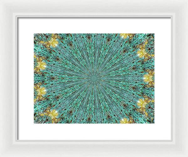 Aquamarine and Yellow Pattern Mandala - Framed Print