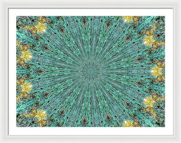 Aquamarine and Yellow Pattern Mandala - Framed Print