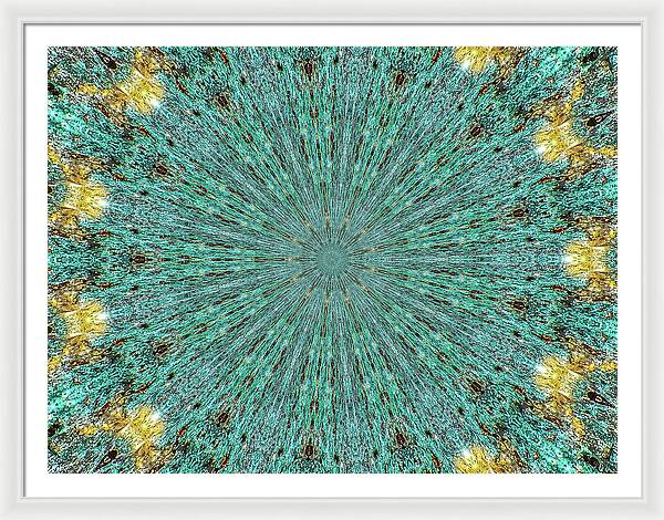Aquamarine and Yellow Pattern Mandala - Framed Print