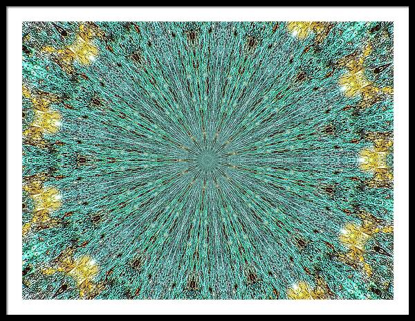 Aquamarine and Yellow Pattern Mandala - Framed Print