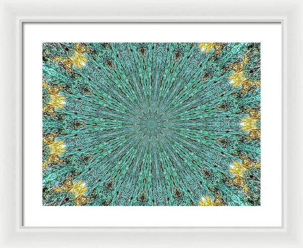 Aquamarine and Yellow Pattern Mandala - Framed Print