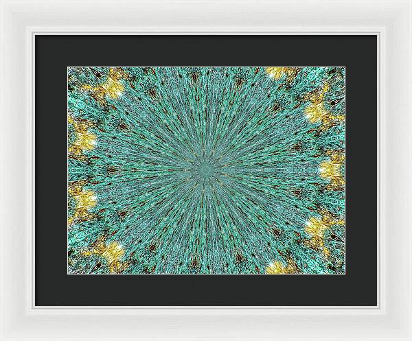 Aquamarine and Yellow Pattern Mandala - Framed Print