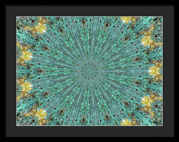 Aquamarine and Yellow Pattern Mandala - Framed Print