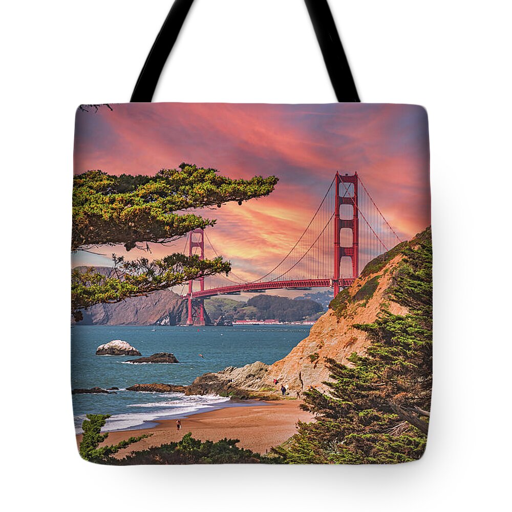 Baker Beach Scenic View of Golden Gate Bridge - Tote Bag