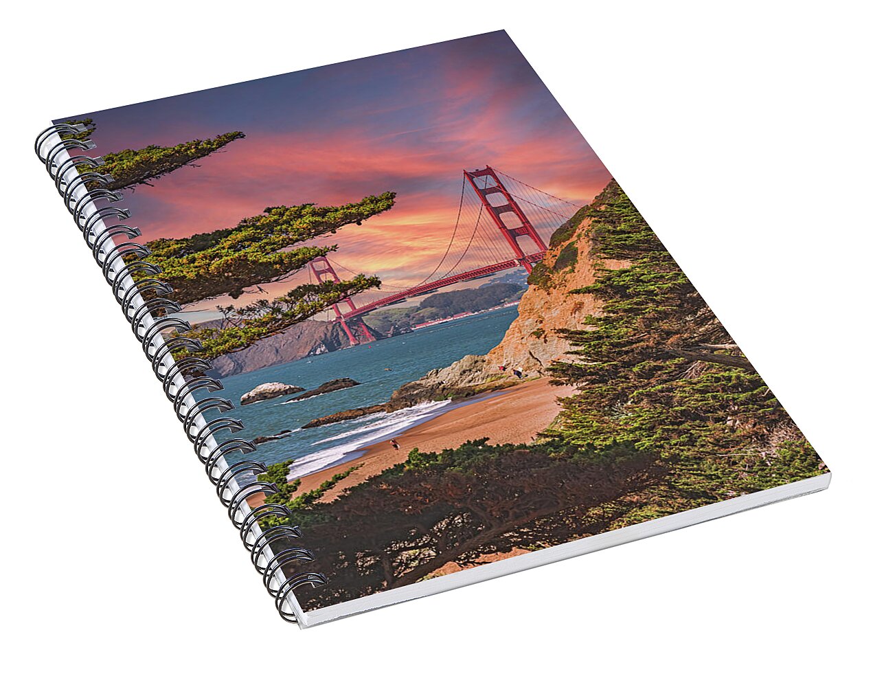 Baker Beach Scenic View of Golden Gate Bridge - Spiral Notebook