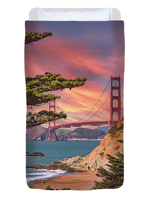 Baker Beach Scenic View of Golden Gate Bridge - Duvet Cover