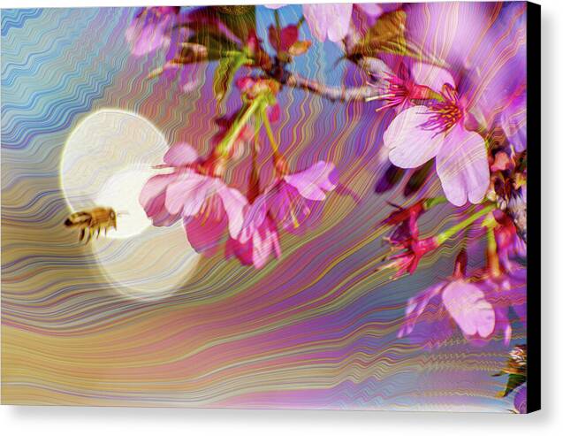 Bee Flying into a Flower with an Orb and Colorful Overlay - Canvas Print