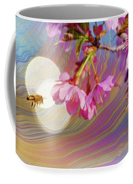 Bee Flying into a Flower with an Orb and Colorful Overlay - Mug