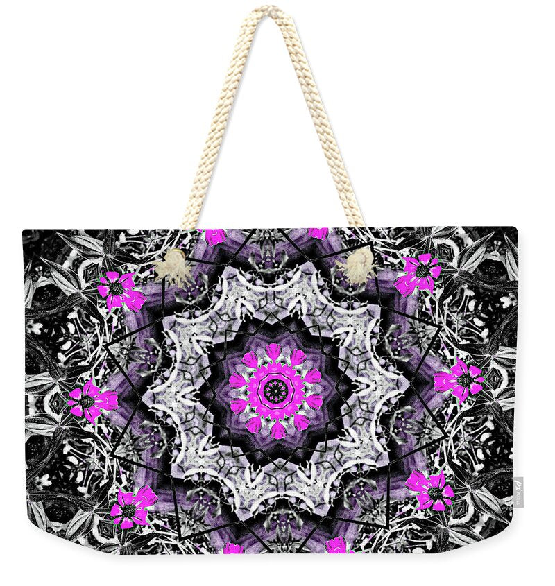 Black, white and Magenta Flowers Mandala - Weekender Tote Bag