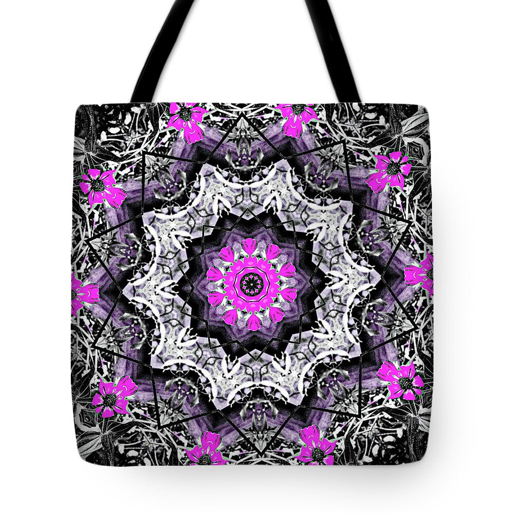 Black, white and Magenta Flowers Mandala - Tote Bag