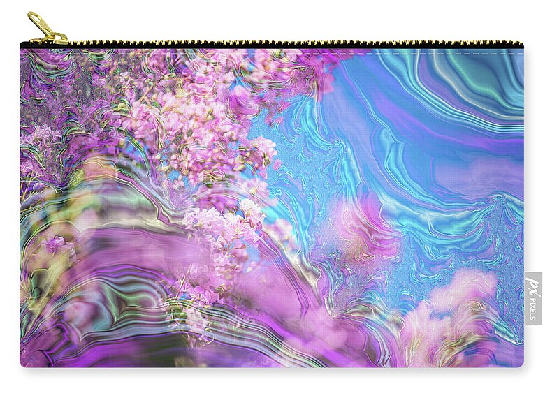 Blue and Pink Fractals and Flowers - Zip Pouch