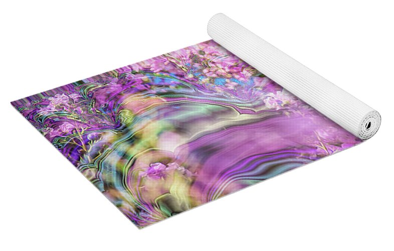 Blue and Pink Fractals and Flowers - Yoga Mat