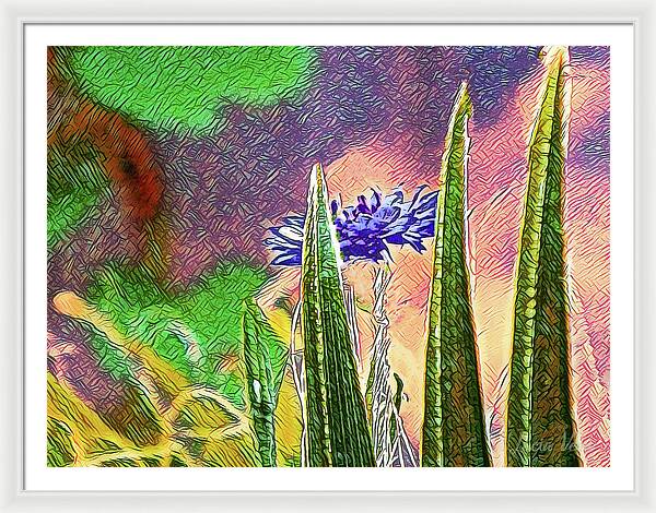 Blue artistic Landscape of a Hidden Flower - Framed Print