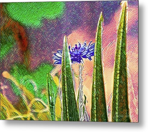 Blue artistic Landscape of a Hidden Flower - Metal Print