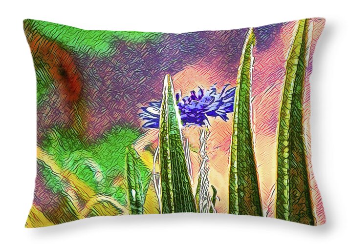 Blue artistic Landscape of a Hidden Flower - Throw Pillow