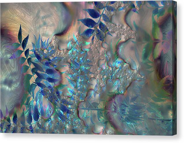 Blue Fractals Design Leaves - Canvas Print