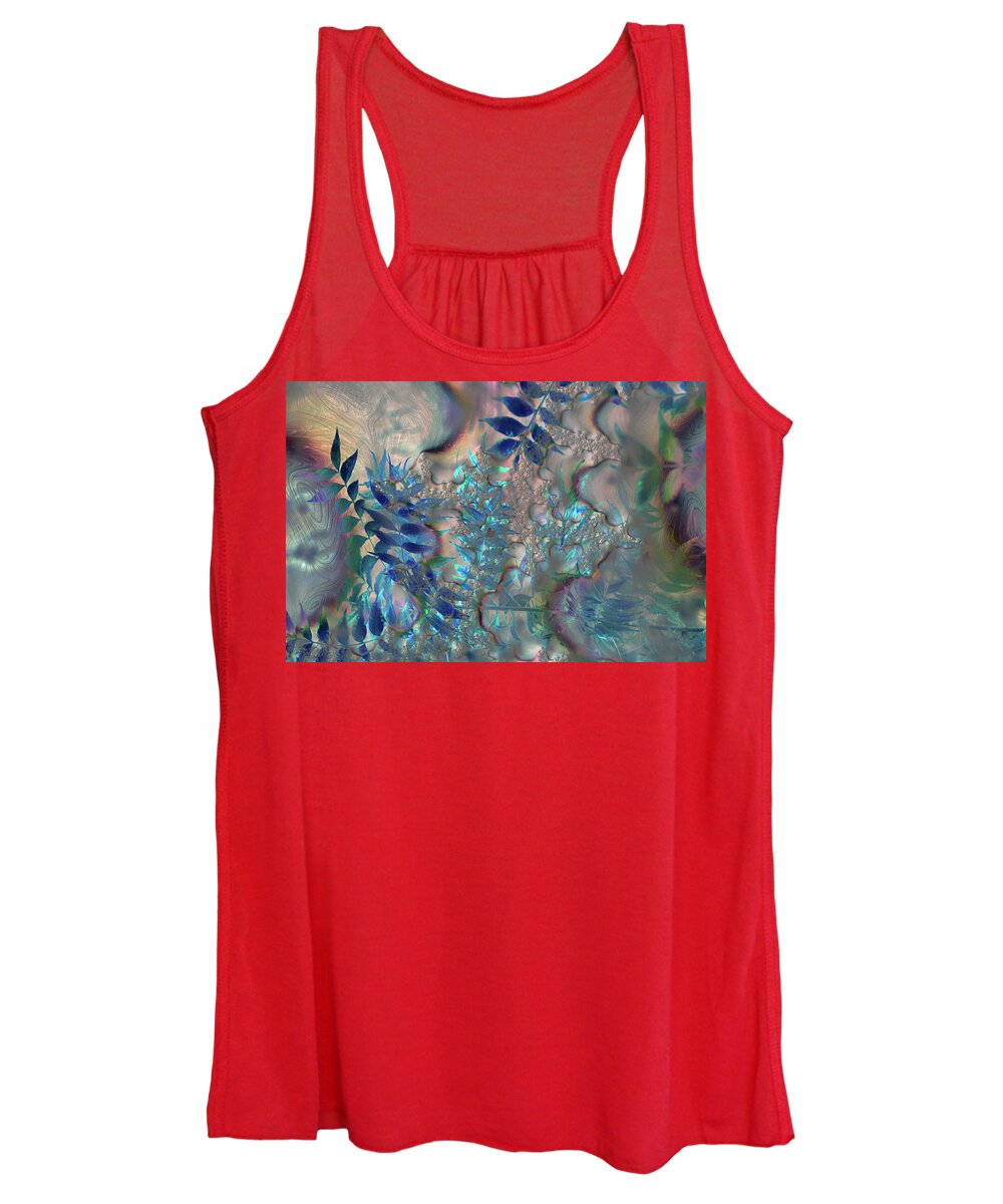 Blue Fractals Design Leaves - Women's Tank Top