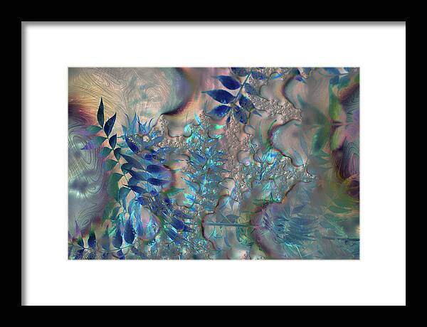 Blue Fractals Design Leaves - Framed Print