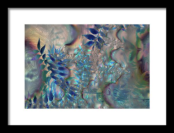 Blue Fractals Design Leaves - Framed Print