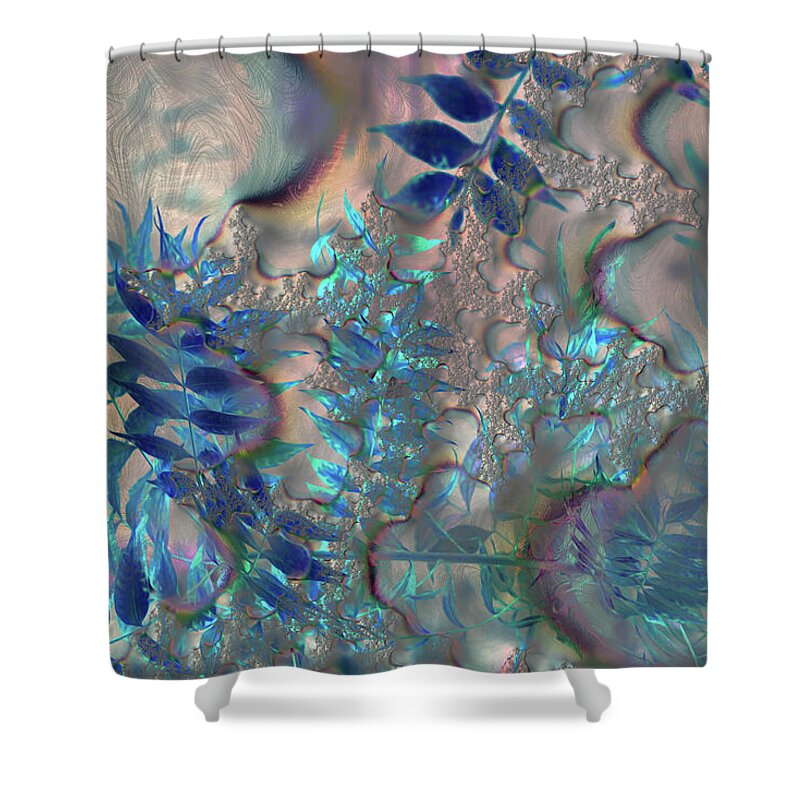 Blue Fractals Design Leaves - Shower Curtain