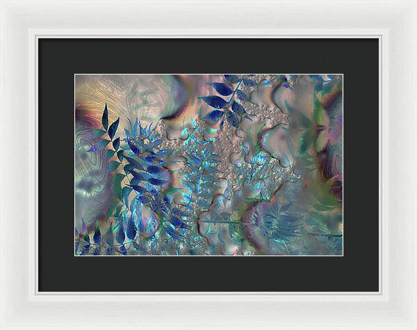 Blue Fractals Design Leaves - Framed Print