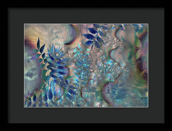 Blue Fractals Design Leaves - Framed Print