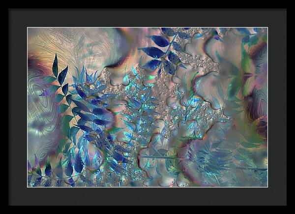 Blue Fractals Design Leaves - Framed Print