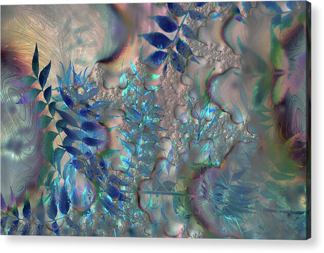Blue Fractals Design Leaves - Acrylic Print